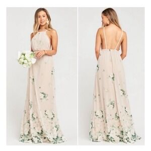Show Me Your Mumu Amanda Floral Halter Maxi Dress Beige White Green Small